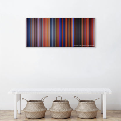 The Hunchback of Notre Dame color palette canvas above a white bench with three woven baskets