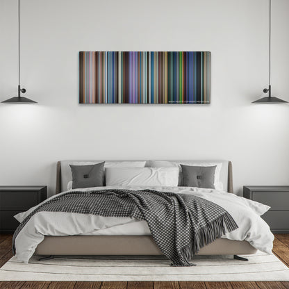 The Amazing Spider-Man 2 color palette canvas above a bed, between two black pendant lamps