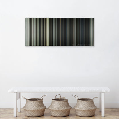 Letters from Iwo Jima color palette canvas above a white bench with three woven baskets