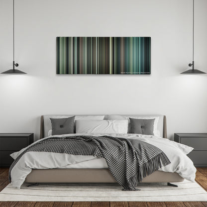 Million Dollar Baby color palette canvas above a bed, between two black pendant lamps