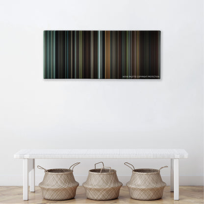 Hannibal Rising color palette canvas above a white bench with three woven baskets