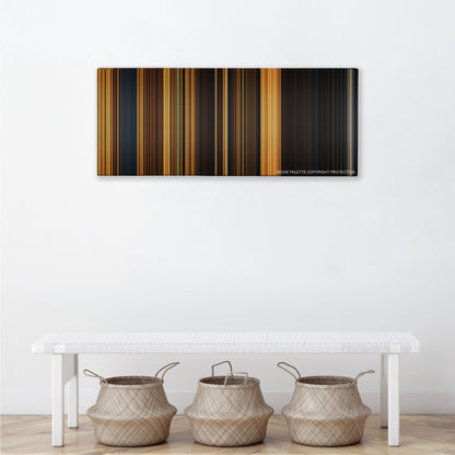Riddick color palette canvas above a white bench with three woven baskets