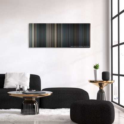 The Commuter color palette canvas above a black sofa with a gold-topped table