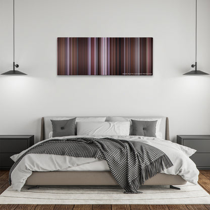 Just Friends color palette canvas above a bed, between two black pendant lamps