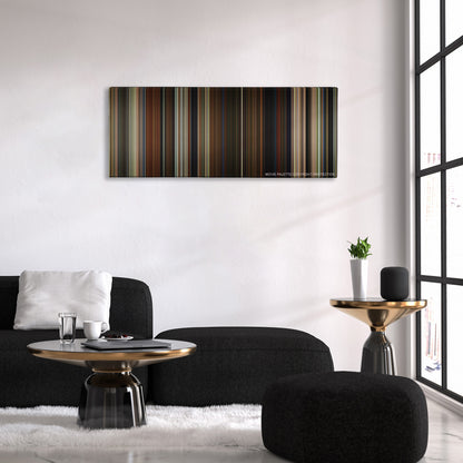 Parasite color palette canvas above a black sofa with a gold-topped table