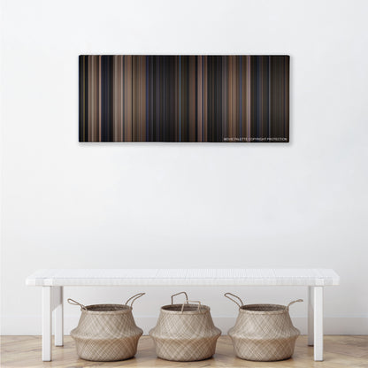 The Bone Collector color palette canvas above a white bench with three woven baskets
