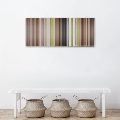 Wedding Crashers color palette canvas above a white bench with three woven baskets