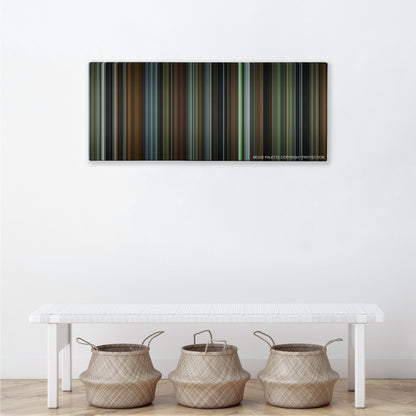 The Age of Adaline color palette canvas above a white bench with three woven baskets