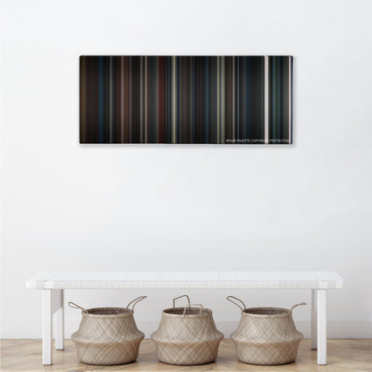Insidious: Chapter 2 color palette canvas above a white bench with three woven baskets