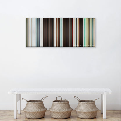 Triangle color palette canvas above a white bench with three woven baskets