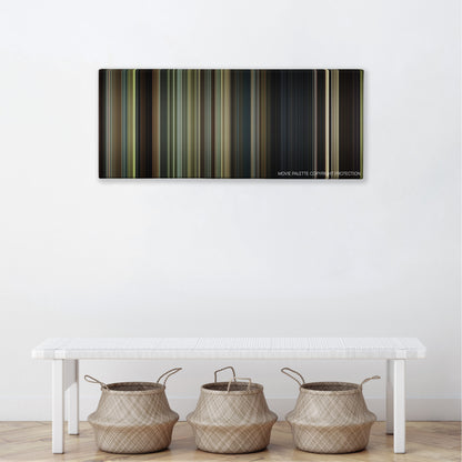 Ride Along color palette canvas above a white bench with three woven baskets