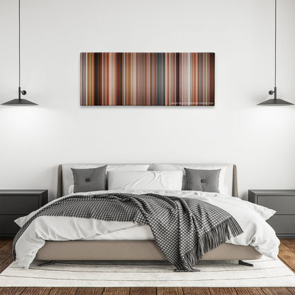 Talk To Her color palette canvas above a bed, between two black pendant lamps