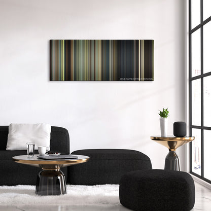 Ride Along color palette canvas above a black sofa with a gold-topped table