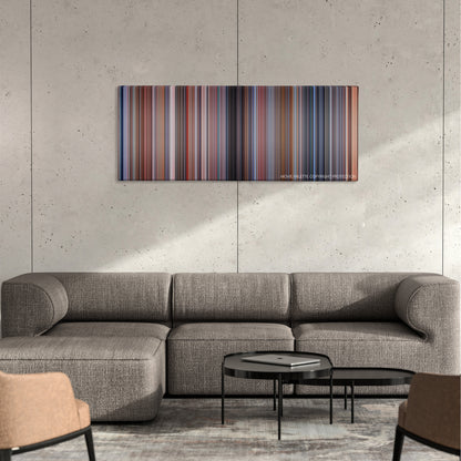 Paycheck color palette canvas on a concrete wall above a gray sectional sofa