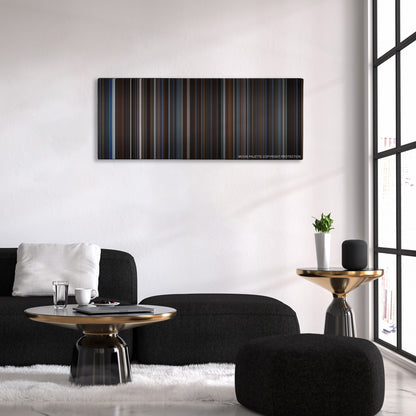 The Prestige color palette canvas above a black sofa with a gold-topped table