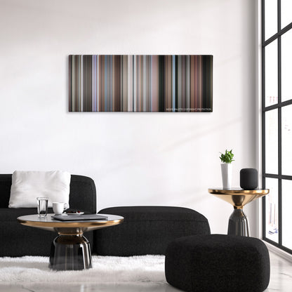 To Catch a Thief color palette canvas above a black sofa with a gold-topped table