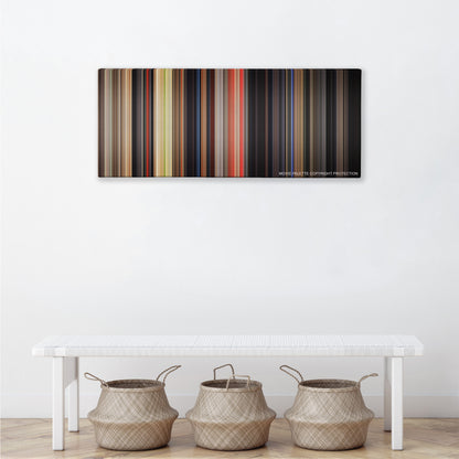 The Basketball Diaries color palette canvas above a white bench with three woven baskets