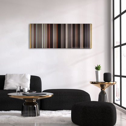 Memories of Murder color palette canvas above a black sofa with a gold-topped table