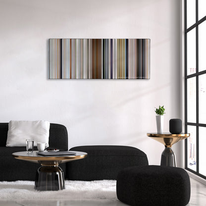 Searching color palette canvas above a black sofa with a gold-topped table