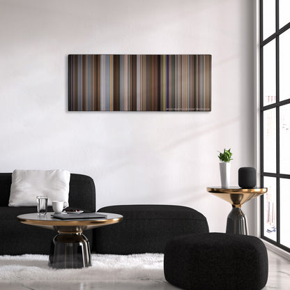 I Love You, Man color palette canvas above a black sofa with a gold-topped table