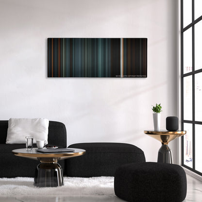 Sweeney Todd: The Demon Barber of Fleet Street color palette canvas above a black sofa with a gold-topped table