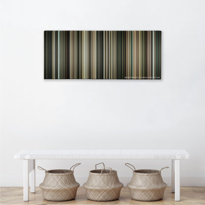 Incendies color palette canvas above a white bench with three woven baskets