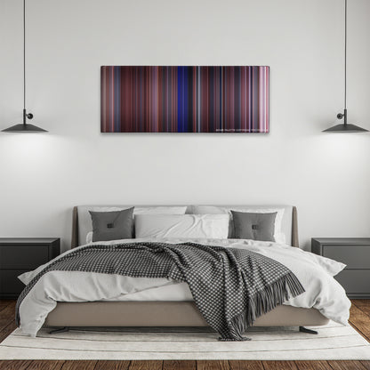 Vanilla Sky color palette canvas above a bed, between two black pendant lamps