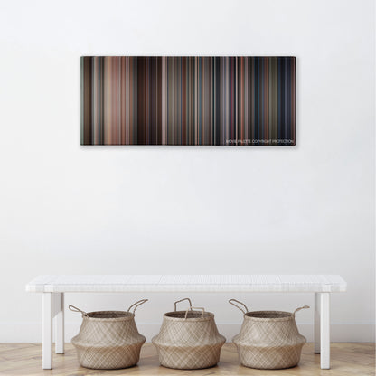 Paul Blart: Mall Cop color palette canvas above a white bench with three woven baskets