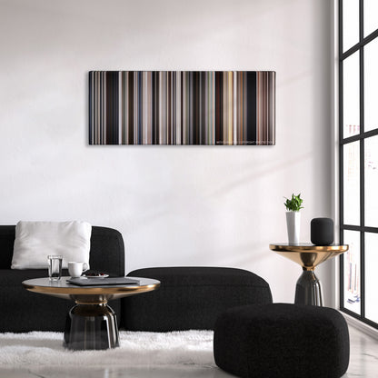 There Will Be Blood color palette canvas above a black sofa with a gold-topped table