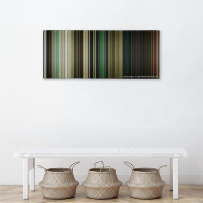 Terminator: Dark Fate color palette canvas above a white bench with three woven baskets