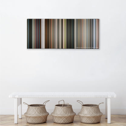 Mission: Impossible - Fallout color palette canvas above a white bench with three woven baskets