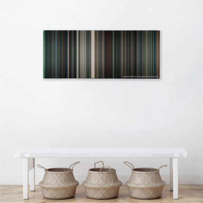 Flightplan color palette canvas above a white bench with three woven baskets