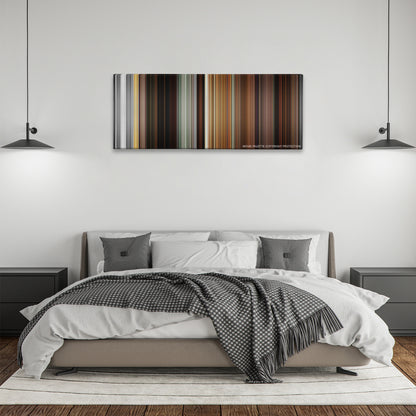 Kill Bill: Vol. 2 color palette canvas above a bed, between two black pendant lamps