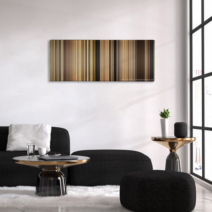 Saving Mr. Banks color palette canvas above a black sofa with a gold-topped table