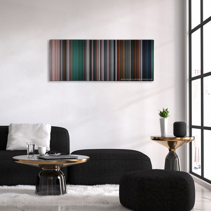 The Fast and the Furious: Tokyo Drift color palette canvas above a black sofa with a gold-topped table