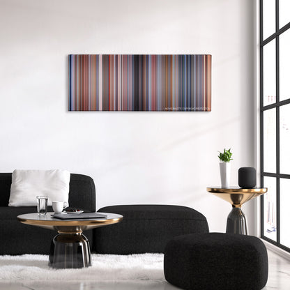 Paycheck color palette canvas above a black sofa with a gold-topped table