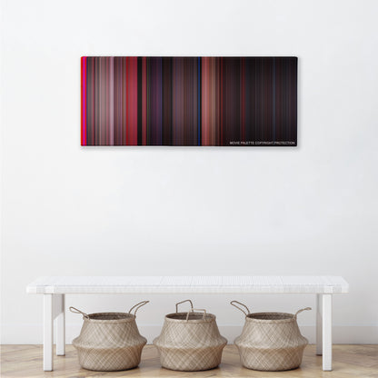 West Side Story color palette canvas above a white bench with three woven baskets