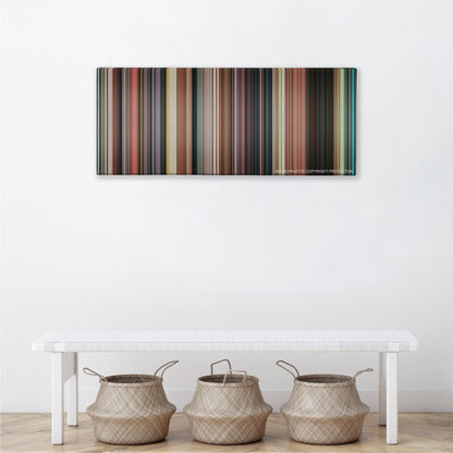 The Great Gatsby color palette canvas above a white bench with three woven baskets