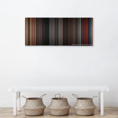 Date Night color palette canvas above a white bench with three woven baskets