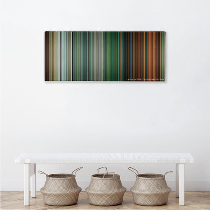 Deepwater Horizon color palette canvas above a white bench with three woven baskets