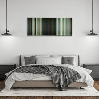 Pirates of the Caribbean: Dead Man's Chest color palette canvas above a bed, between two black pendant lamps