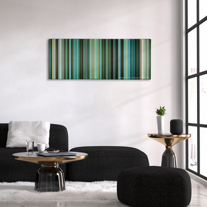 Venom color palette canvas above a black sofa with a gold-topped table