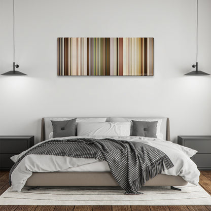 Marriage Story color palette canvas above a bed, between two black pendant lamps