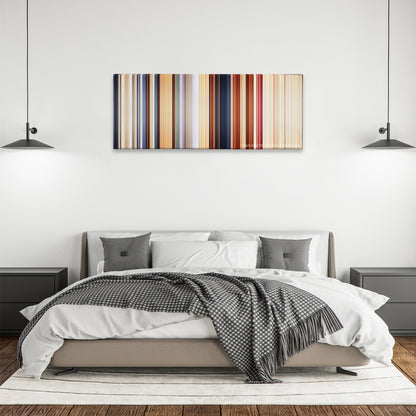 Baahubali: The Beginning color palette canvas above a bed, between two black pendant lamps