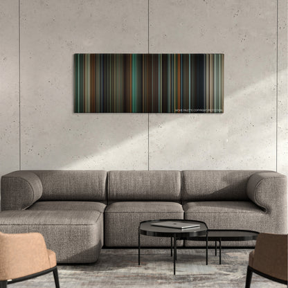 Run All Night color palette canvas on a concrete wall above a gray sectional sofa