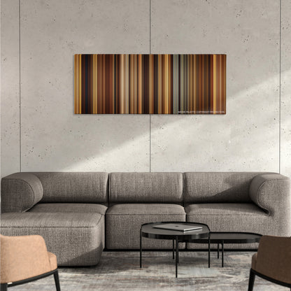 Prince of Persia: The Sands of Time color palette canvas on a concrete wall above a gray sectional sofa