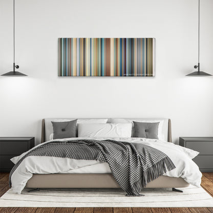 The Diving Bell and the Butterfly color palette canvas above a bed, between two black pendant lamps