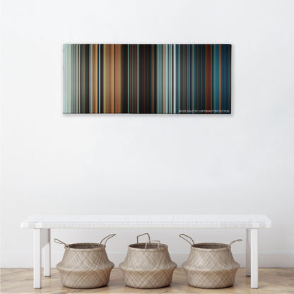 The Last Airbender color palette canvas above a white bench with three woven baskets