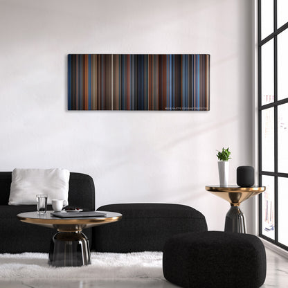 Captain America: The First Avenger color palette canvas above a black sofa with a gold-topped table