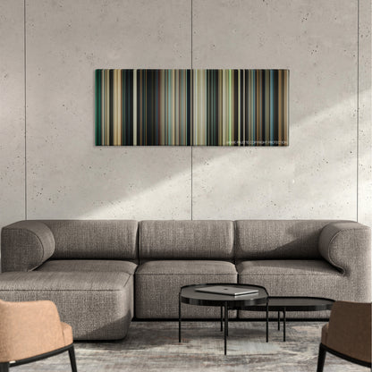 Mirrors color palette canvas on a concrete wall above a gray sectional sofa